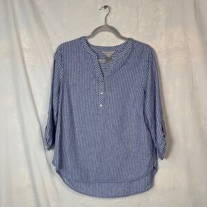Multiples Blue & White Striped Henley Tunic